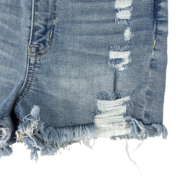 American Eagle Curvy Hi Rise Shortie 4 Distressed Cutoff Shorts Stretch Blue - Picture 5 of 11